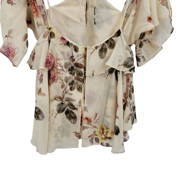 Intermix Silk Top Feminine Country Floral Strappy Boho Cottage Core Cream Sz S - Picture 7 of 10